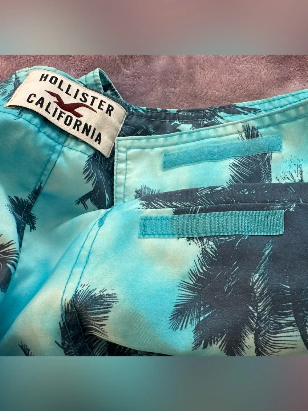 Hollister Teal & Navy Palm-Print Hybrid Swim Shorts